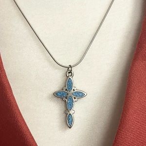 Beautiful artisan made red and blue sterling cross and necklace set!